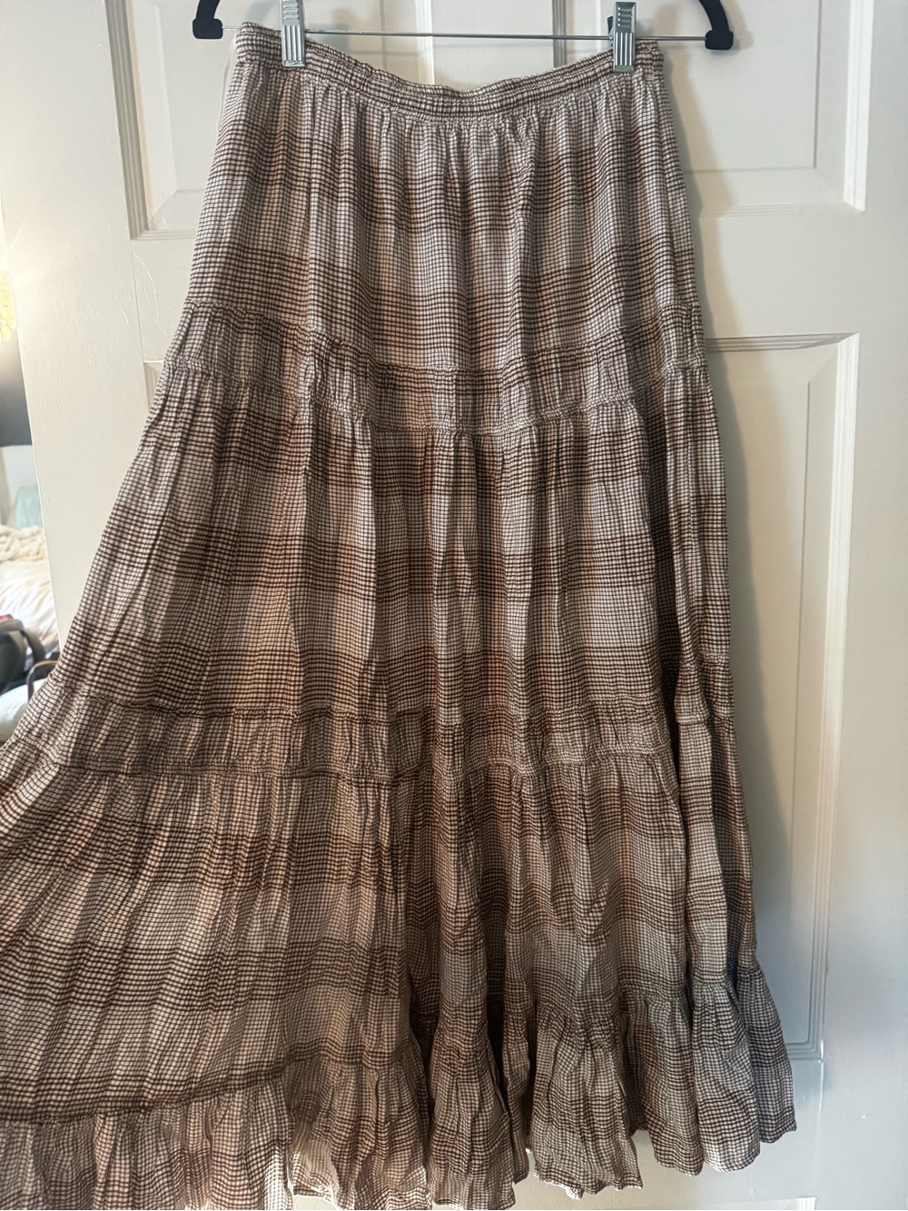 Free People Beige Plaid Tiered Maxi Skirt crop top set - Picture 4 of 10